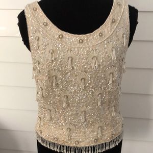 Vintage Ivory beaded 40’s sequined tank sweater S